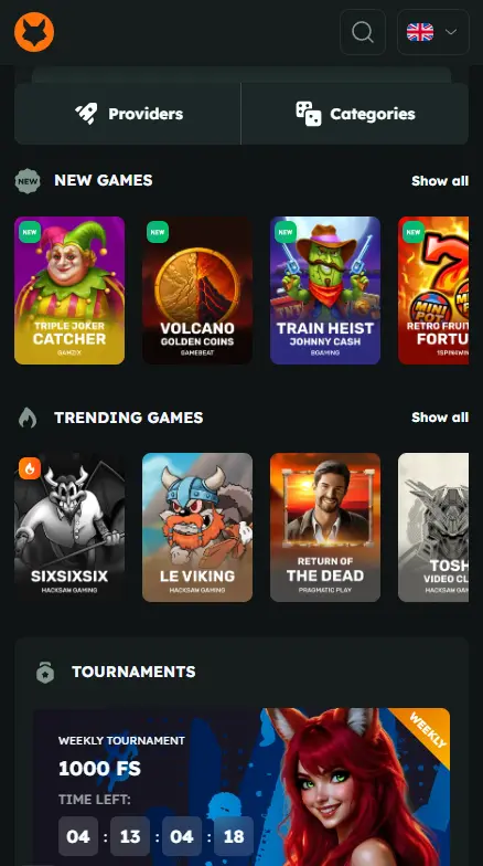 FoxSlots Casino Application Interface